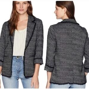 Cupcakes and Cashmere Blazer Women XS Black White Fringe Open Gregory Tweed